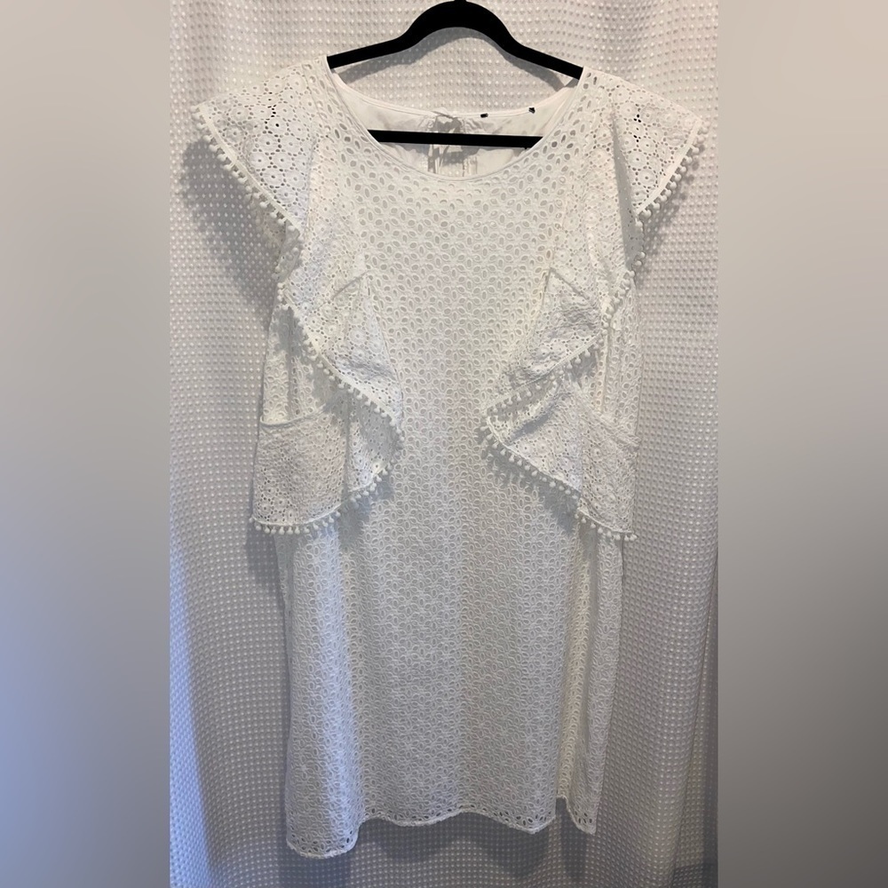 Eloquii white 100% cotton eyelet midi dress with flutter sleeves size 22